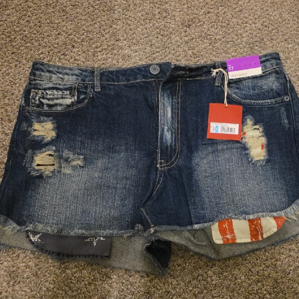 Mossimo Supply Co. Dark Blue Distressed Jean Shorts
